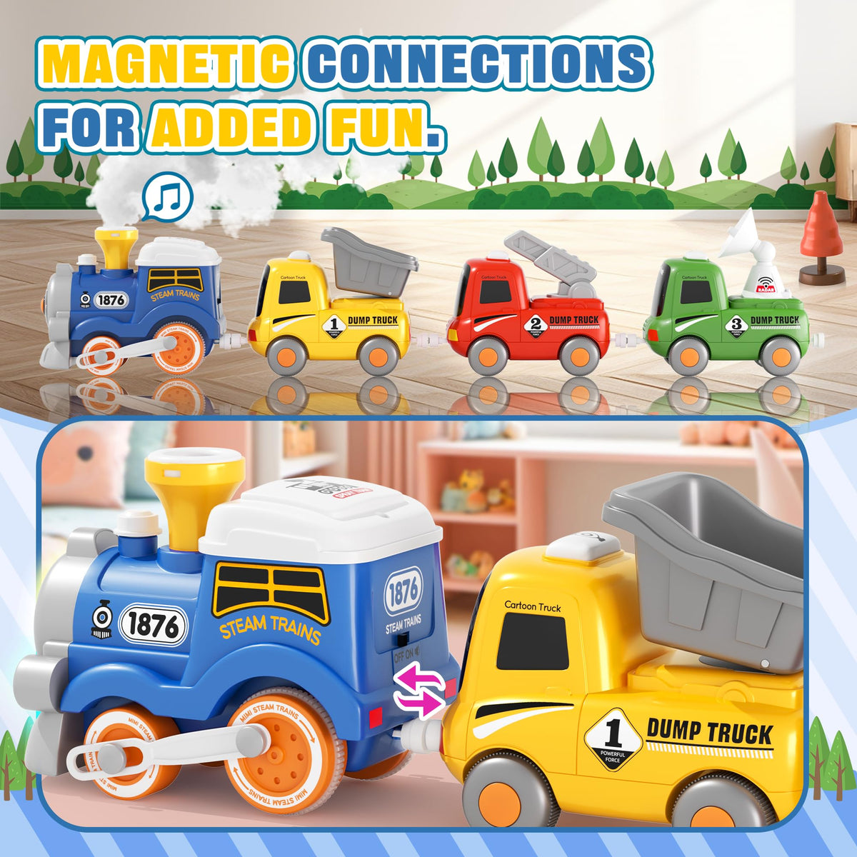 MORECOLL dump truck on track enhances hands-on vehicle play.