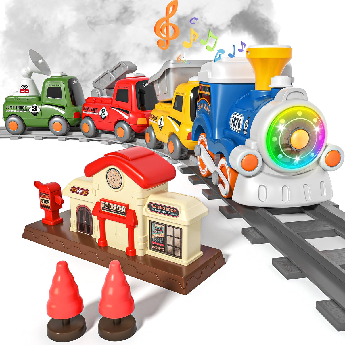 MORECOLL locomotive with steam action sparks imaginative toddler play.
