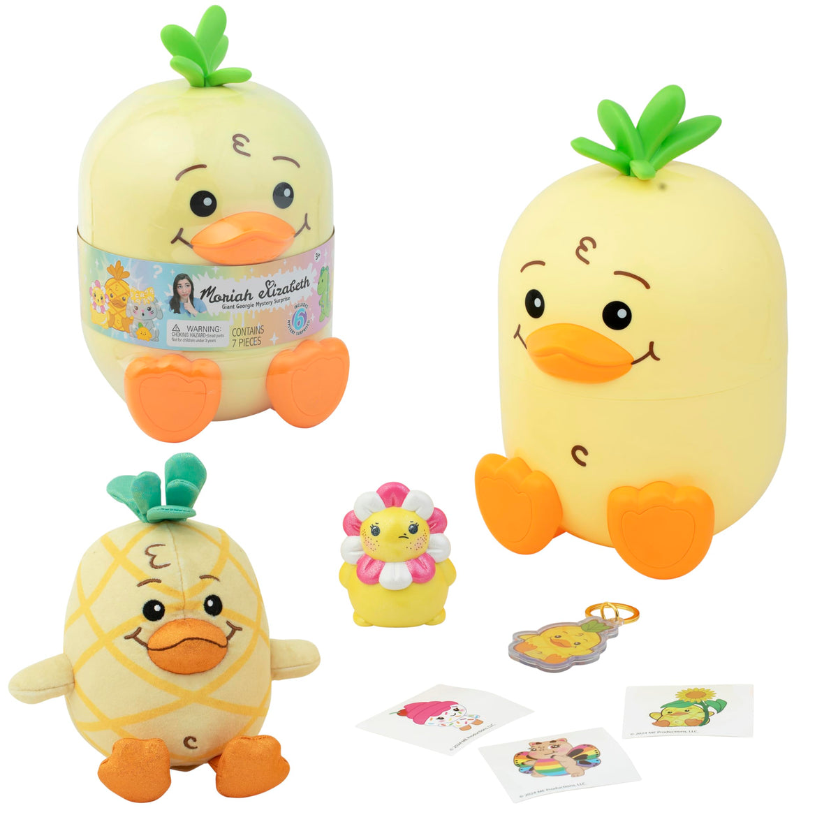 Georgie mystery set contents including plush and stickers for creative play and display.