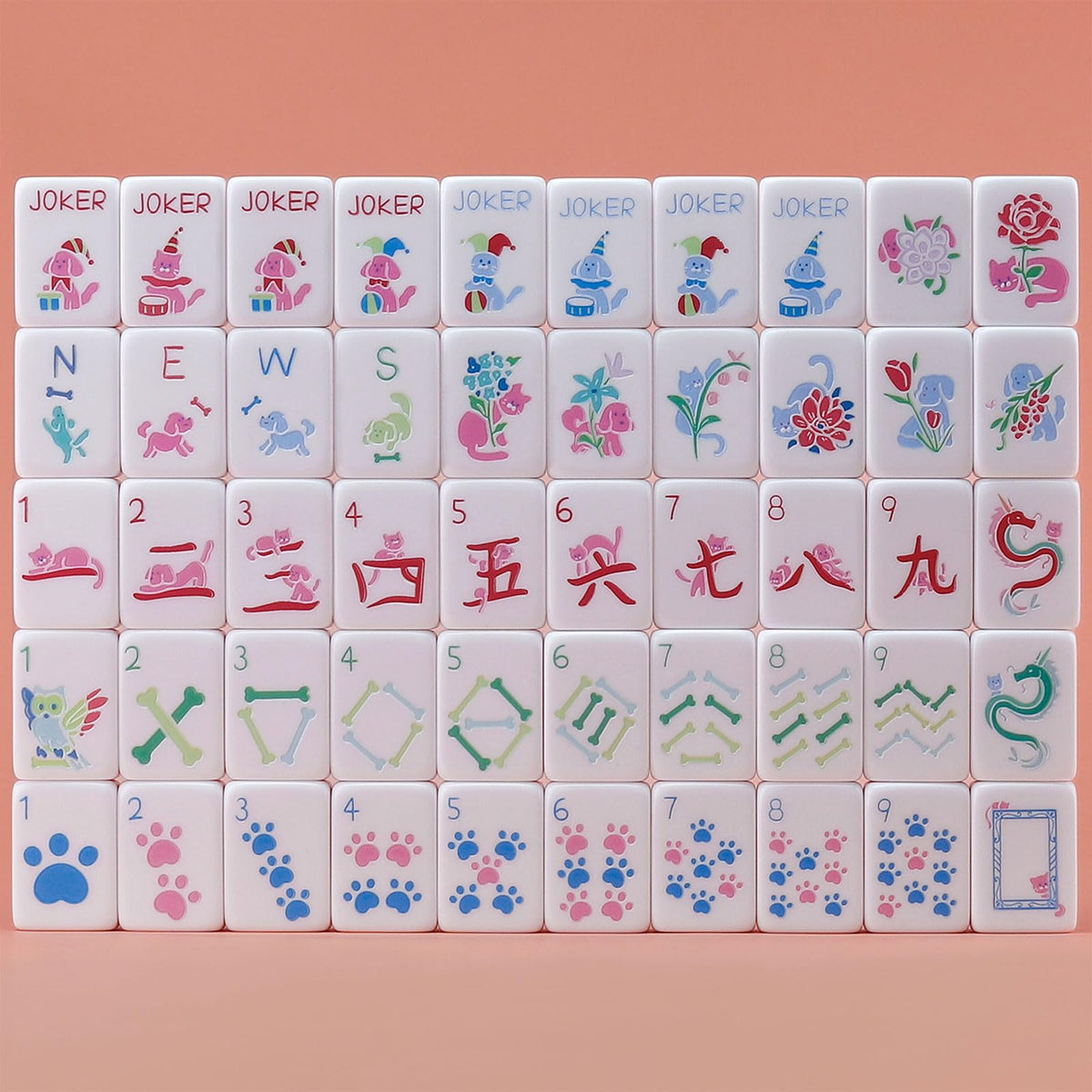 Morihaza dogs and cats Mahjong tiles engraving close-up for pet lovers