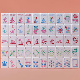Morihaza dogs and cats Mahjong tiles engraving close-up for pet lovers