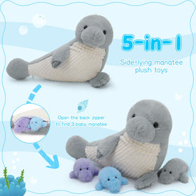 MorisMos 19-inch gray manatee stuffed toy designed for long-lasting play