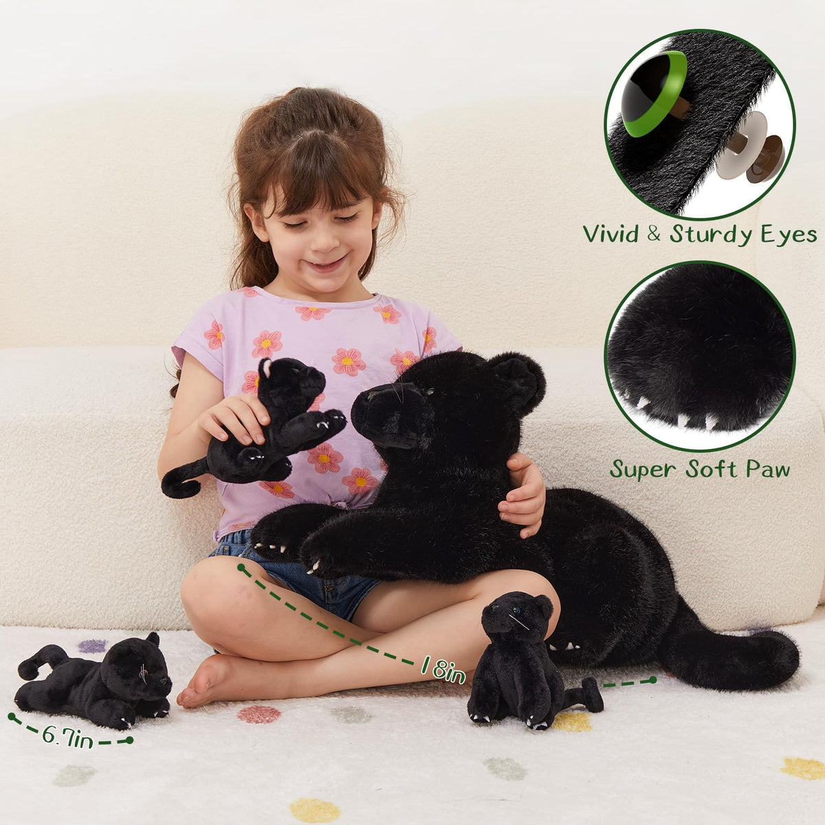 MorisMos black plush panther with long tail ready for storytelling
