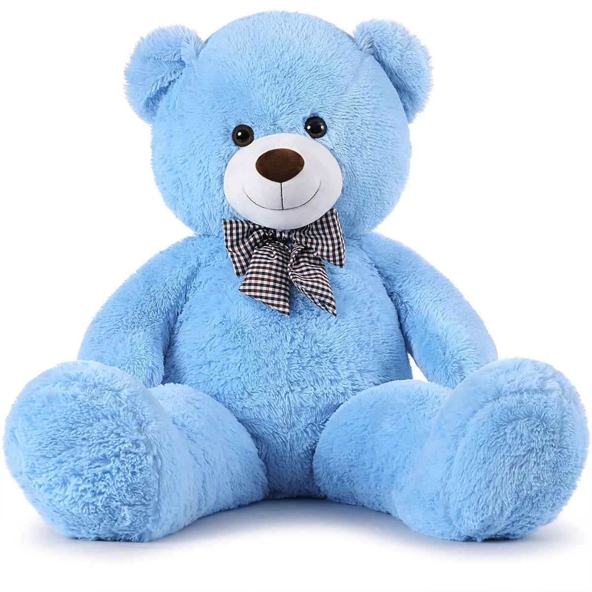 Moris-Mos bow-tie giant teddy blue front view for impressive gift appeal