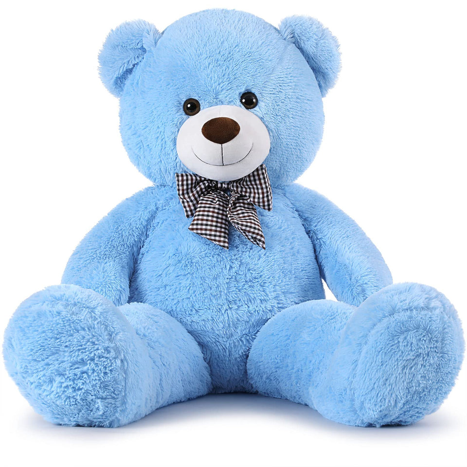 Moris-Mos bow-tie giant teddy blue front view for impressive gift appeal