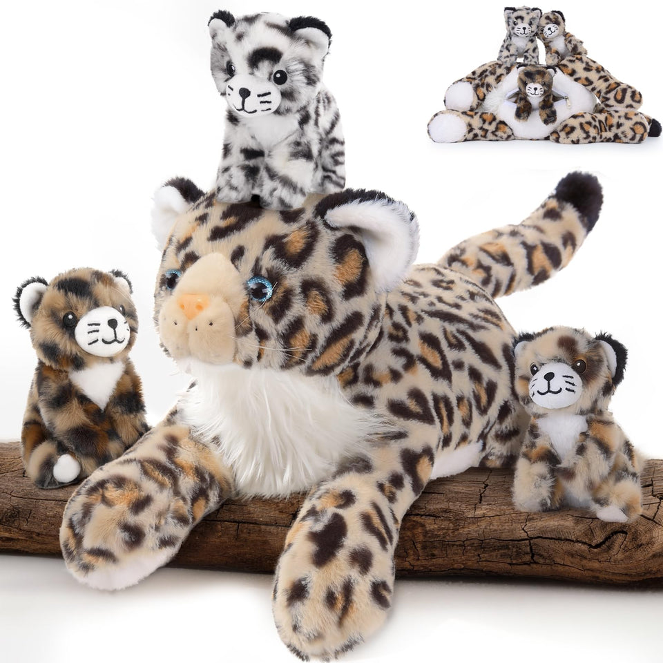 Moris-Mos cheetah mommy with cubs plush, a soft, cuddly companion for imaginative play.