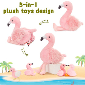 MorisMos flamingo with gentle stitching and safe eyes for kids.