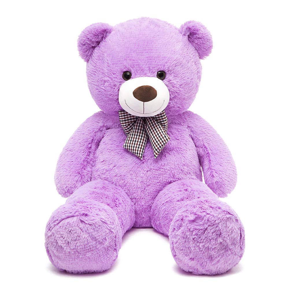 MorisMos giant teddy bear 4 feet with violet fur for dramatic unboxing and hugs