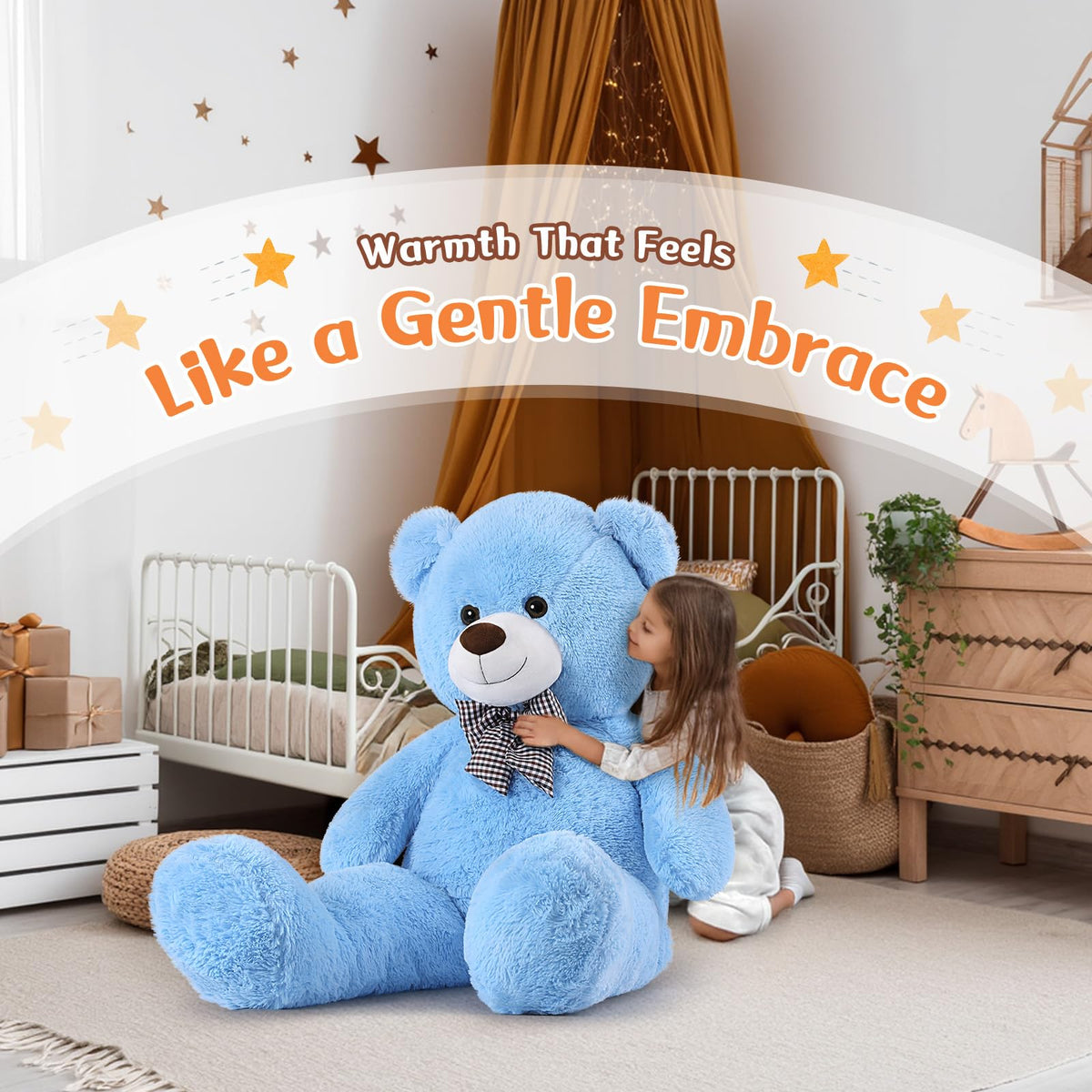 Moris-Mos giant teddy blue bedtime companion comforts during nightly routines
