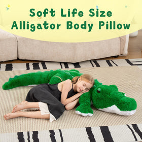 MorisMos green alligator stuffed animal with realistic eyes for imaginative play
