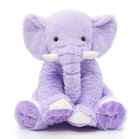 MorisMos large purple elephant plush face, perfect cuddle buddy for bedtime and play.