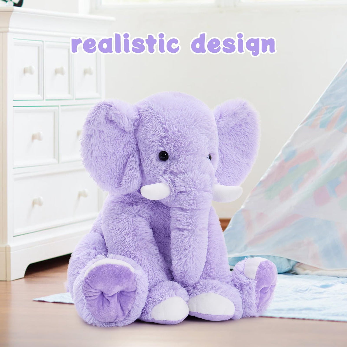 MorisMos large purple elephant plush snuggle, cloud-like stuffing stays comfy at night.