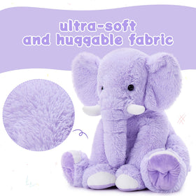 MorisMos large purple elephant plush shows sturdy double-stitched seams for active kids.