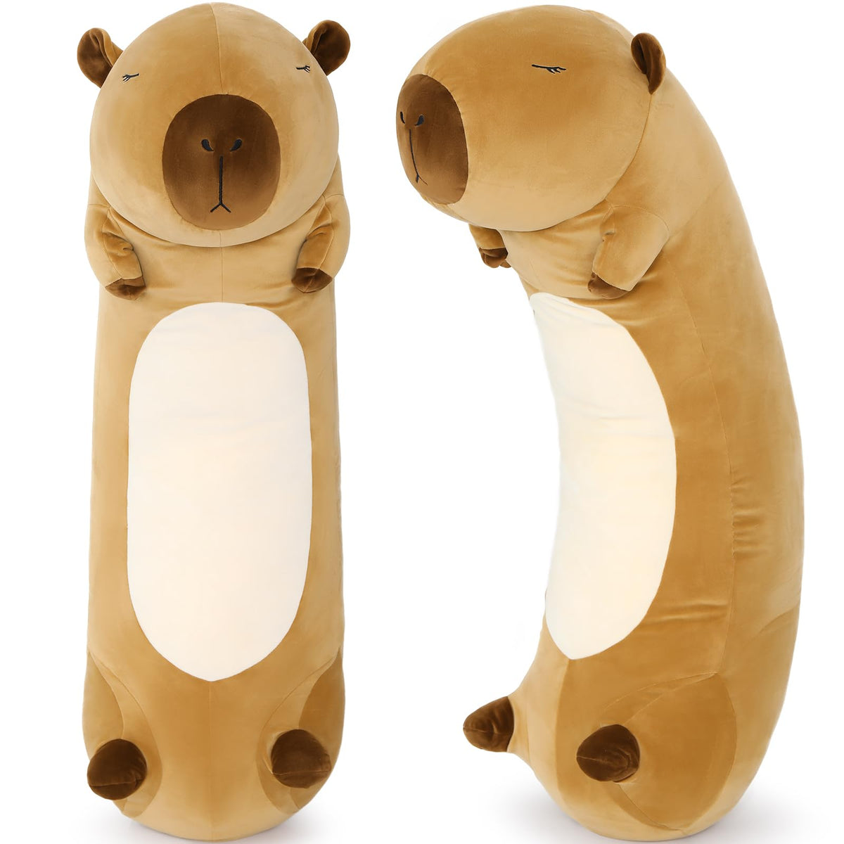 MorisMos long capybara body pillow; ideal for cozy lounging and gentle shoulder support.