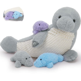 MorisMos mama manatee plush with hidden baby zipper for a delightful reveal