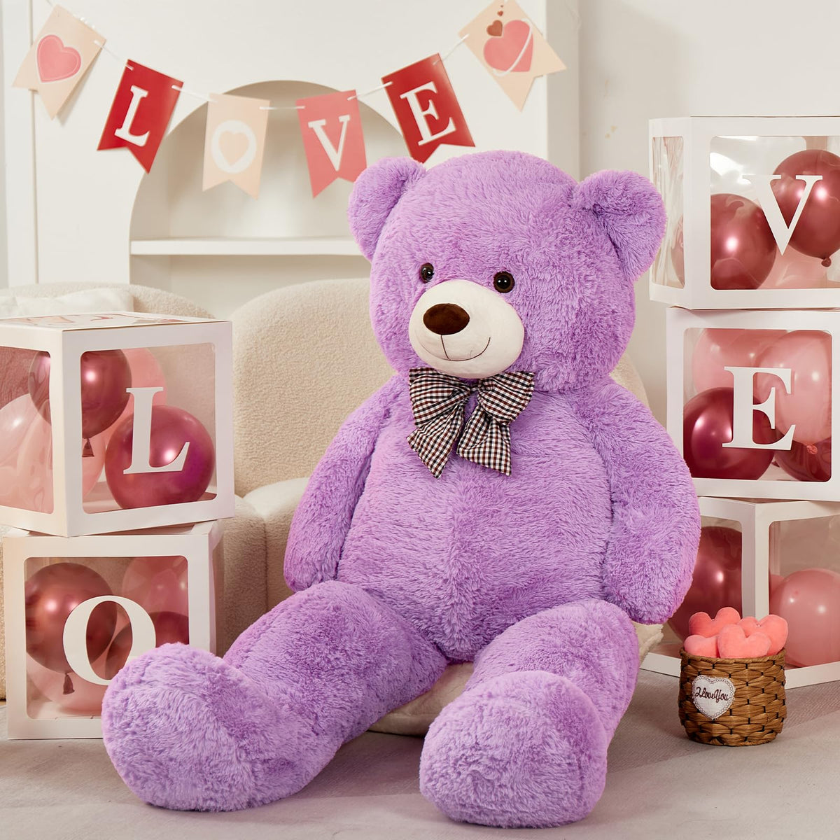 MorisMos 47-inch plush bear close-up, butter-soft fur invites cozy cuddles