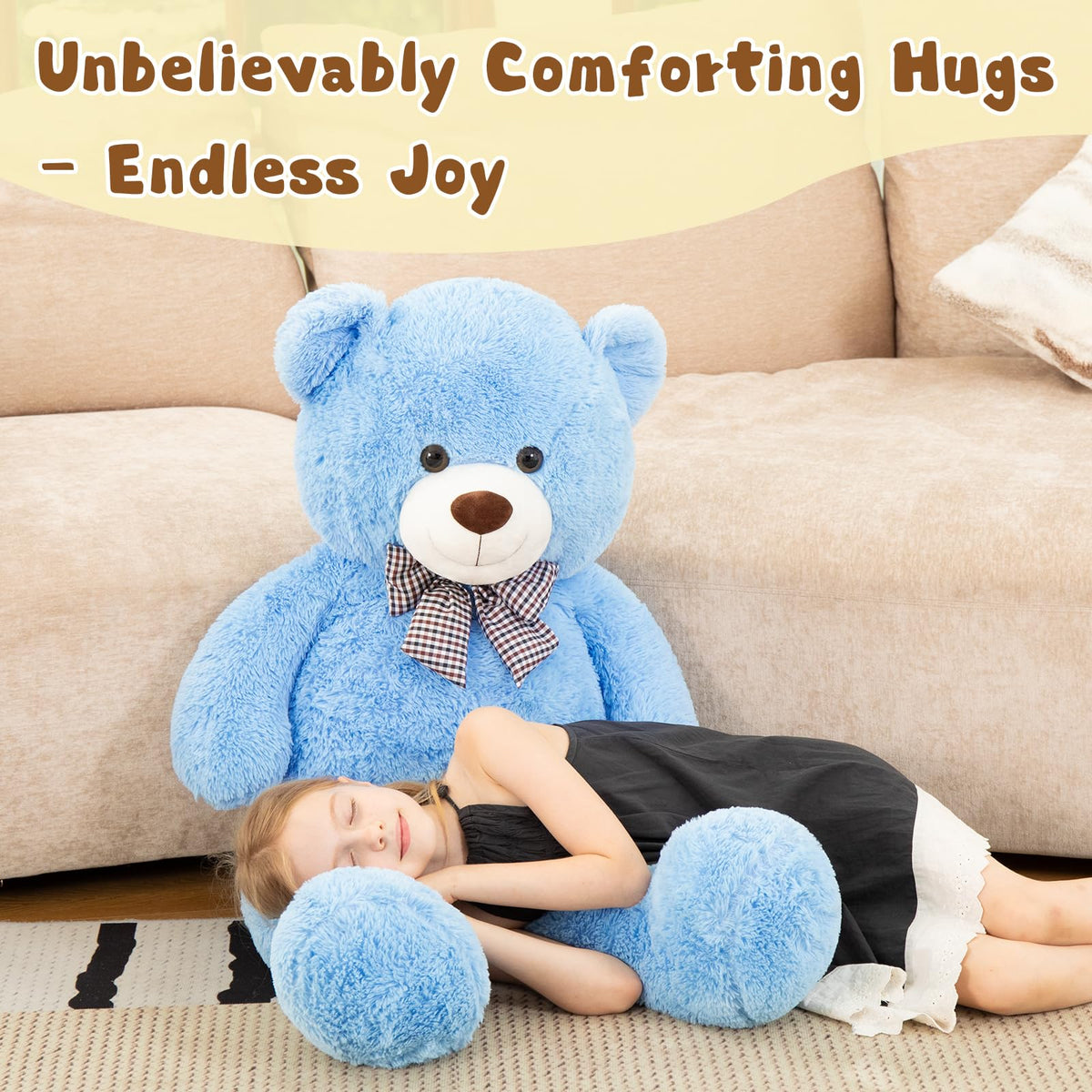 Moris-Mos teddy bear blue hug position highlighting comforting companion for bedtime