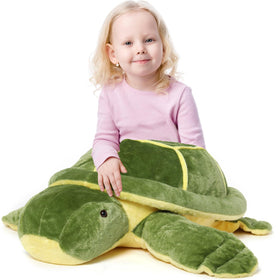 MorisMos 33-inch giant turtle plush for cozy cuddling and naps.