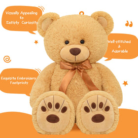 MorisMos 36in giant teddy bear footprint with ribbon bow enhances decorative gift appeal.