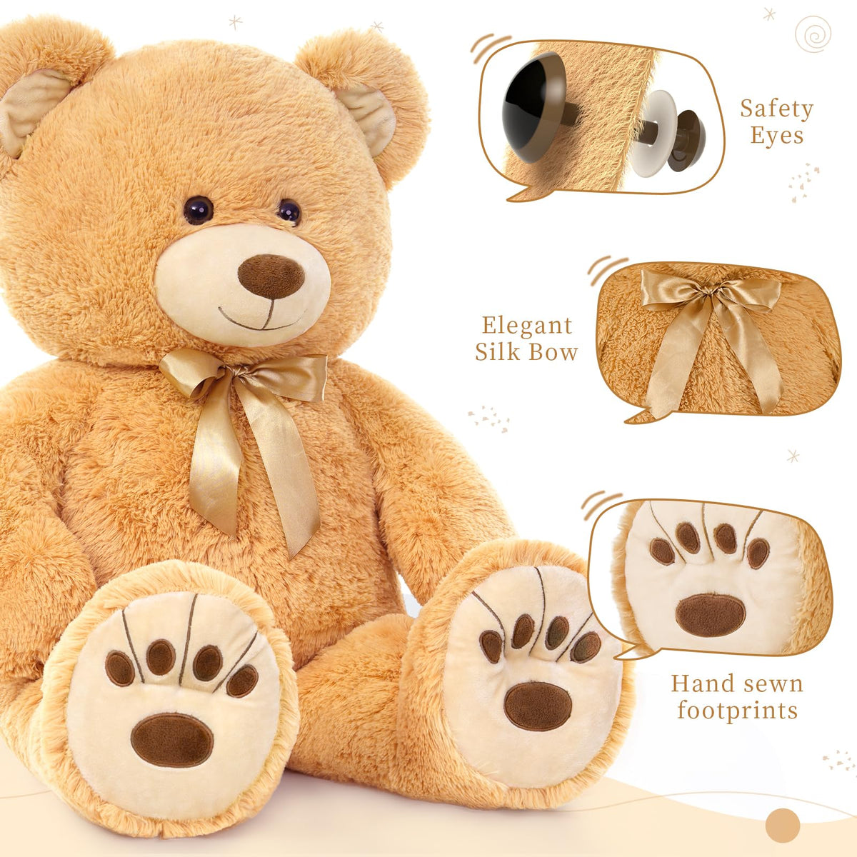 MorisMos 36in giant teddy bear smile highlights inviting companionship for kids.
