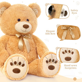 MorisMos 36in giant teddy bear smile highlights inviting companionship for kids.