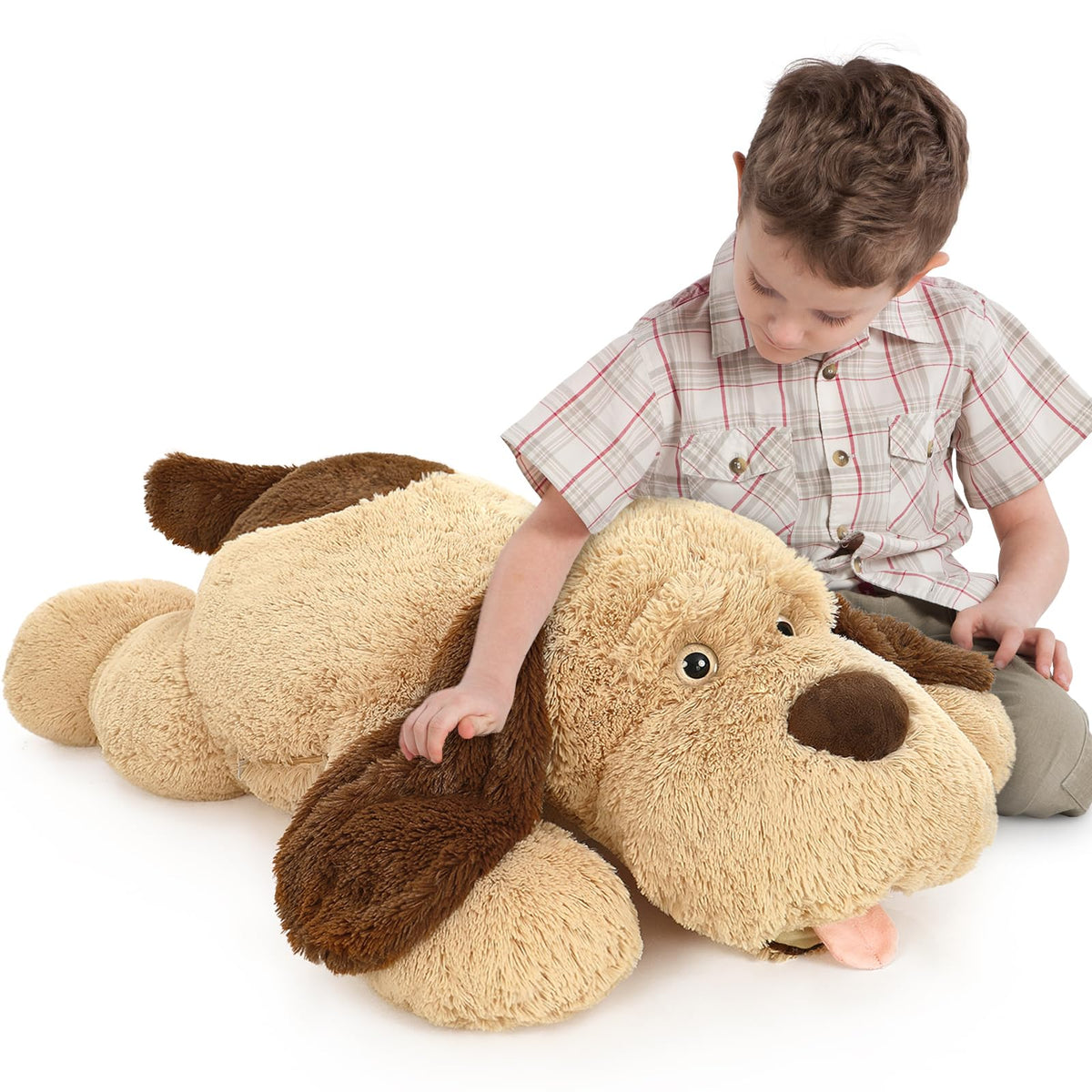 MorisMos 40-inch giant dog plush close-up of ultra-soft fur for cuddling.