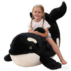 MorisMos 51-inch giant orca plush ideal for cuddling and room decor.