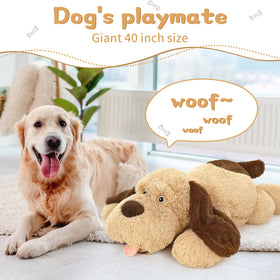 MorisMos brown plush dog with warm expression ideal for kids' rooms.