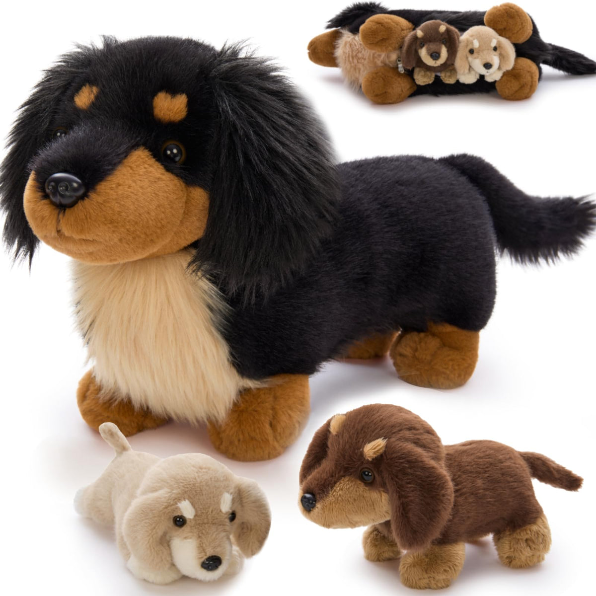 MorisMos dachshund mama plush with babies for soft cuddling