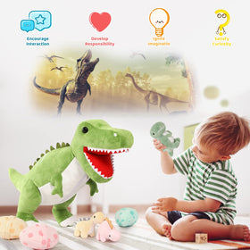 MorisMos dinosaur eggs plush with belly hatch feature supports pretend play.