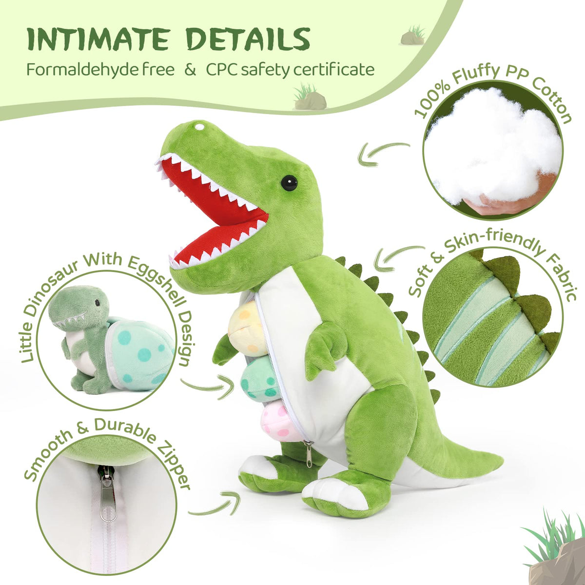 MorisMos big dinosaur stuffed animal doubles as room decor and cuddle buddy.