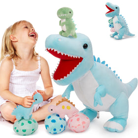 MorisMos dinosaur mama trex belly unzip reveals three baby dinos for imaginative play