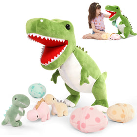 MorisMos dinosaur mommy with babies plush for gentle bedtime cuddles.