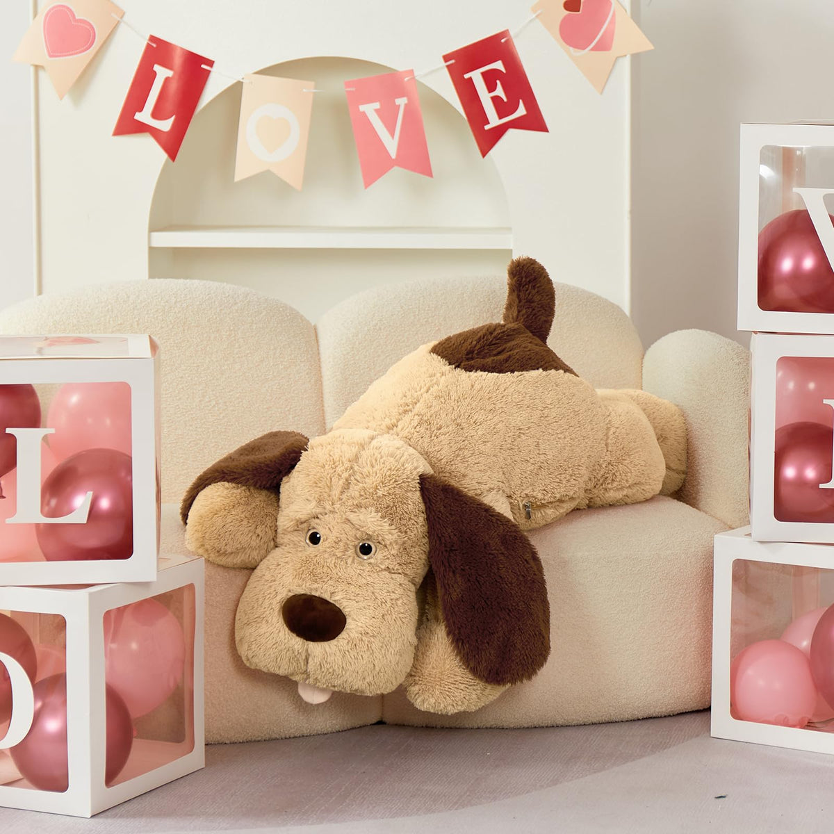 MorisMos giant dog plush showing floppy ears for a cute, comforting look.
