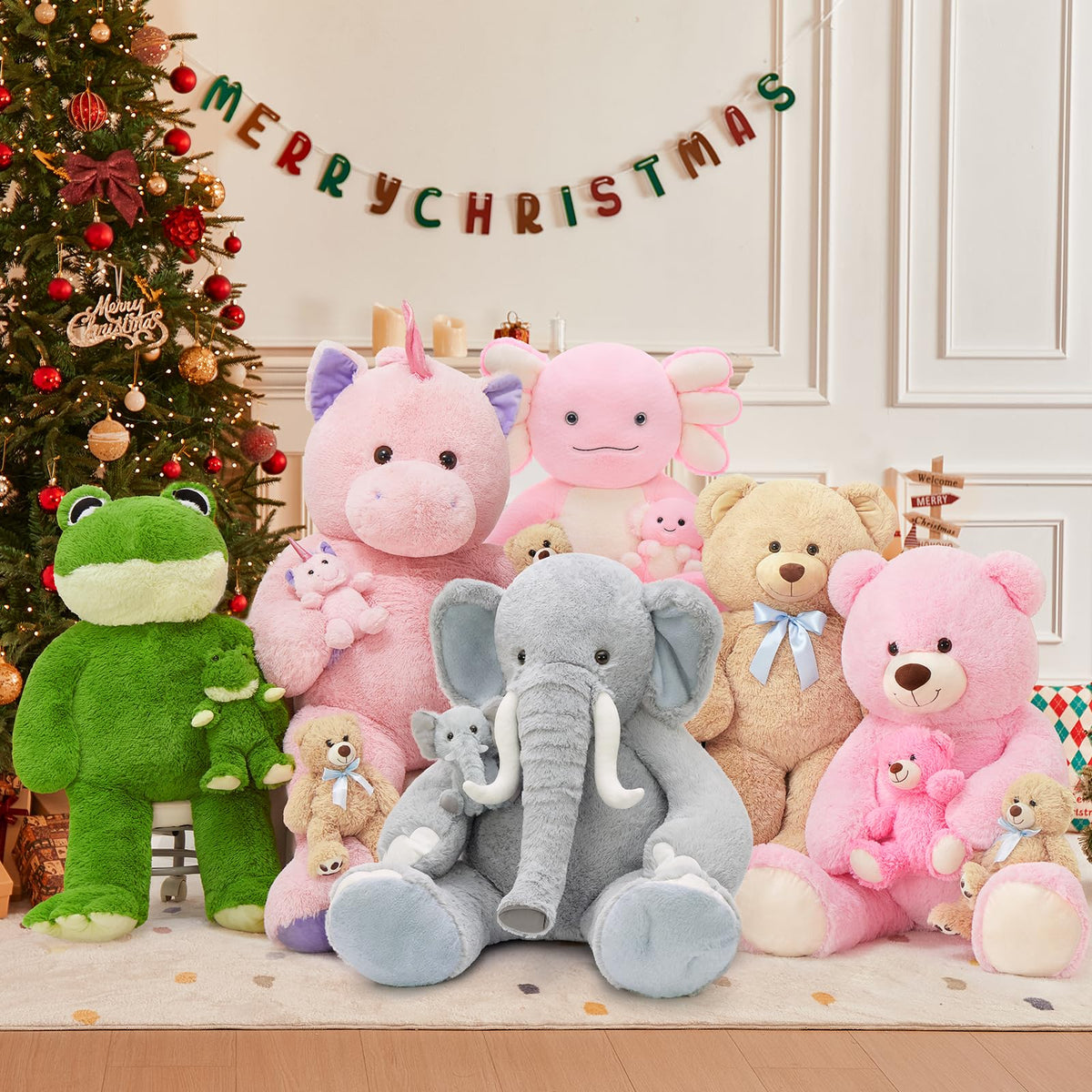 MorisMos giant elephant bed pillow for comforting snuggles and independent sleep.