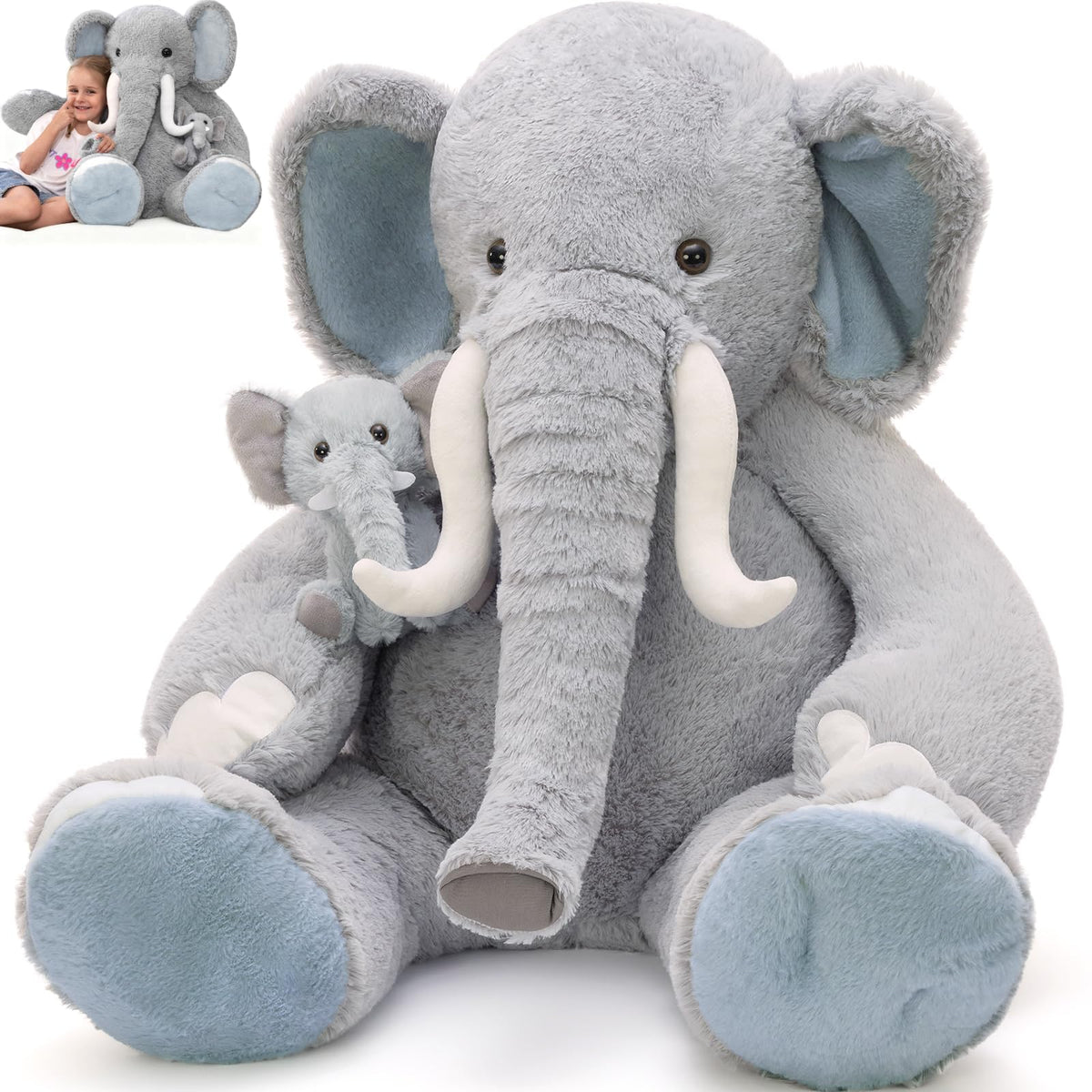 MorisMos giant mama elephant hug plush offers comforting companionship for kids.