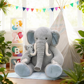 MorisMos giant elephant plush with soft fabric enhances bedtime and cozy corners.