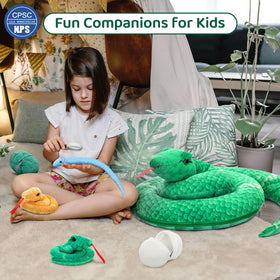 MorisMos giant snake coiled body features realistic texture for immersive jungle adventures.