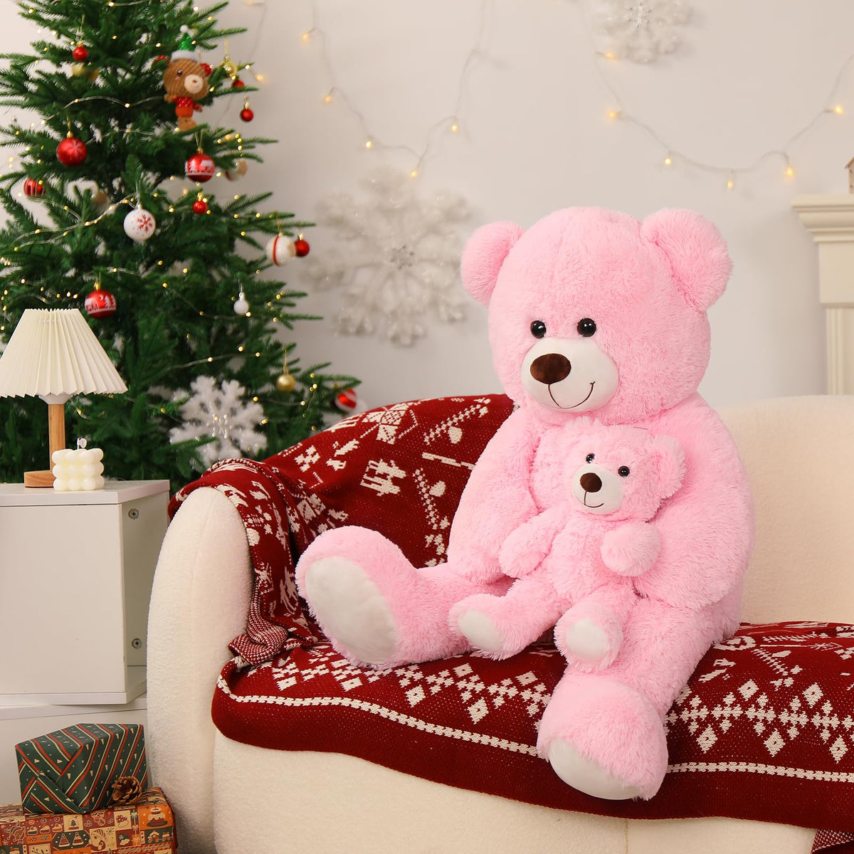 MorisMos pink teddy bear decor, great for cozy rooms and photo props.