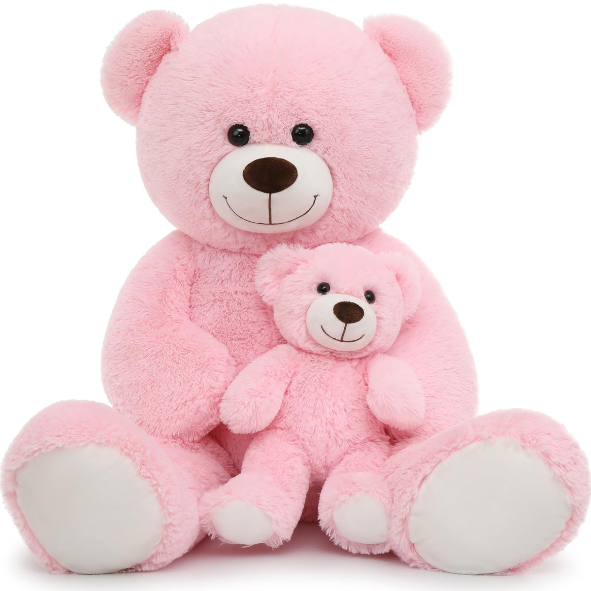 MorisMos 39-inch pink giant teddy bear front view, ideal for nursery cuddle and decor.