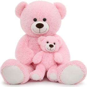 MorisMos 39-inch pink giant teddy bear front view, ideal for nursery cuddle and decor.