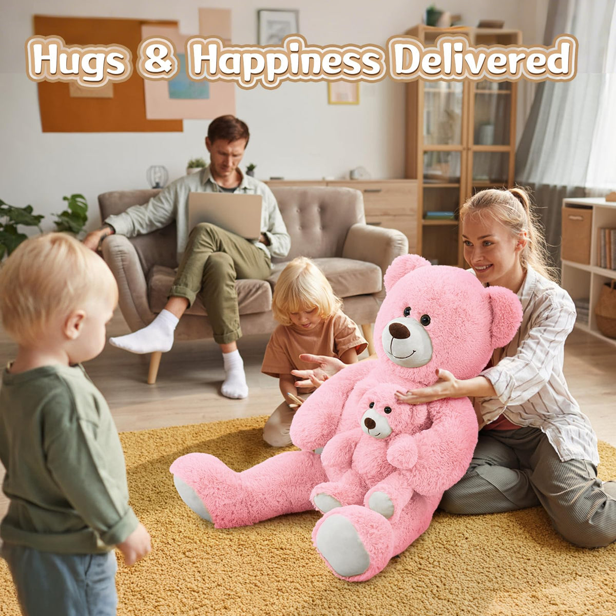 MorisMos 39-inch pink bear shipped vacuum-packed for eco-friendly delivery.