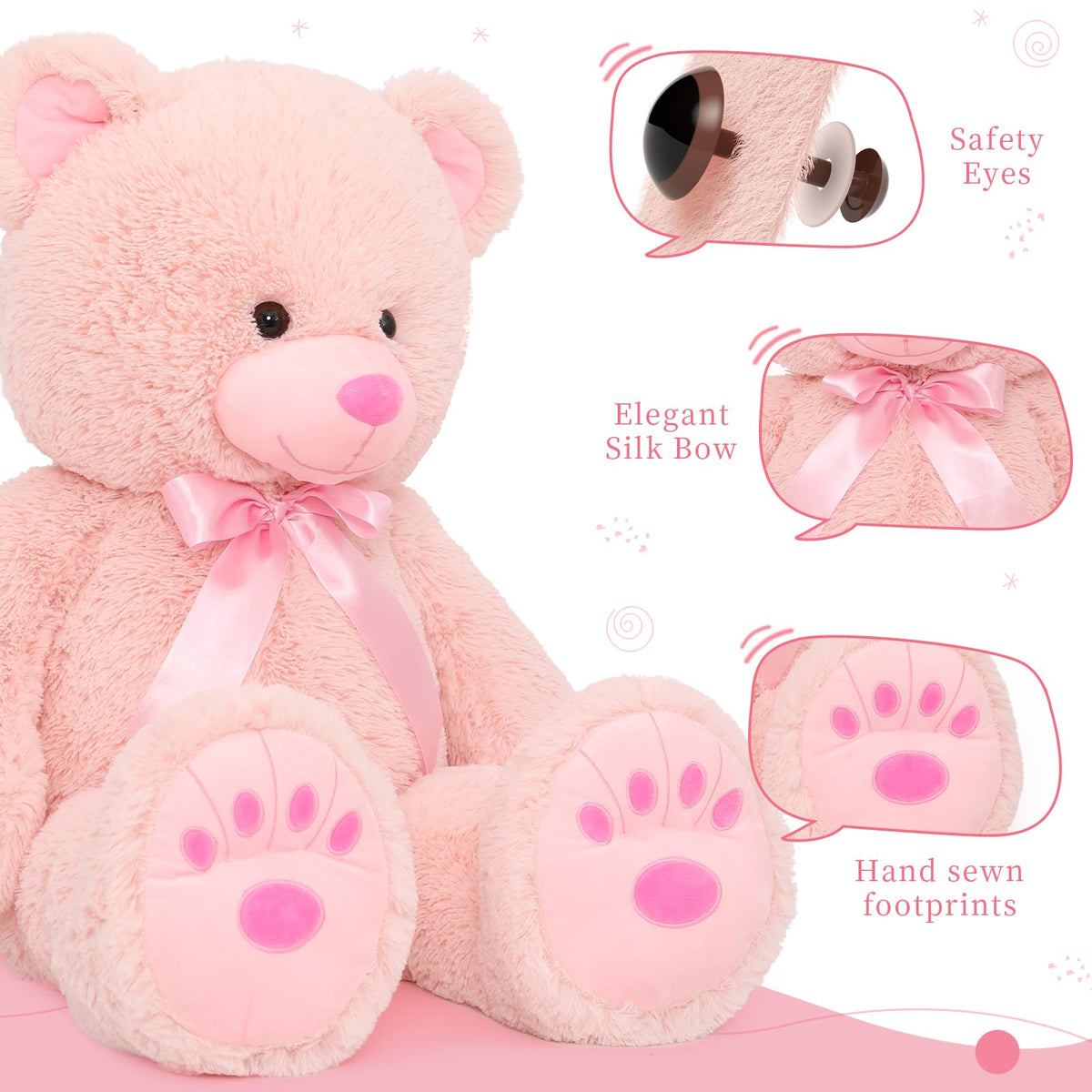 MorisMos giant teddy bear soft plush fabric feels ultra fluffy and durable.
