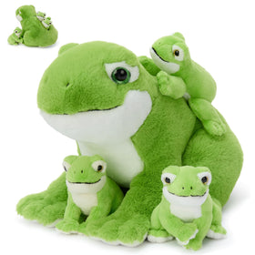 MorisMos green frog family mommy plush shown for comforting, cozy playtime and bedtime snuggles