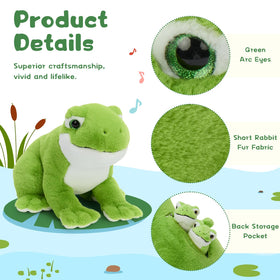 MorisMos green frog soft plush closeup showing ultra-soft texture and cuddly feel