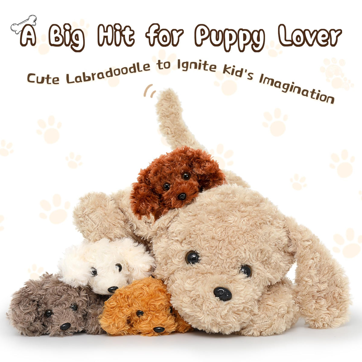 MorisMos Labradoodle four puppies included, complete set for adoption role-play and family fun.