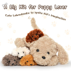 MorisMos Labradoodle four puppies included, complete set for adoption role-play and family fun.