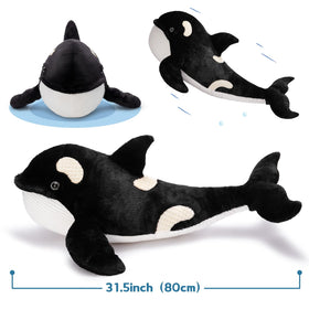 MorisMos orca plush close-up fins highlight details for lifelike play.