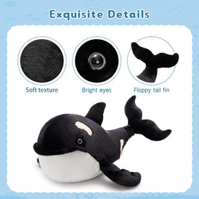 MorisMos orca plush soft fabric and fill provide safe snuggle time.