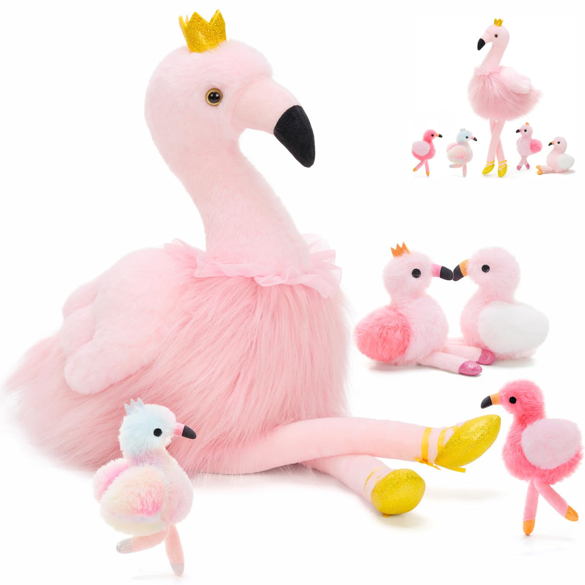 MorisMos pink flamingo mommy with babies inside, cozy cuddle toy for imaginative play